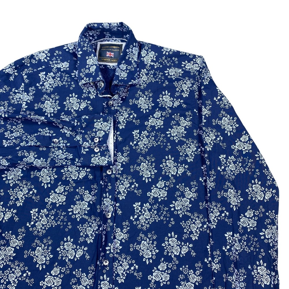 Guide London Shirt Mens Medium Long Sleeve‎ Floral Cotton Premium Range Stretch